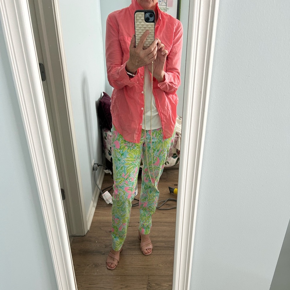Lilly Pulitzer Green and Pink Ankle Cropped Pants